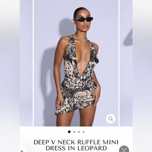 DEEP V NECK RUFFLE MINI DRESS IN LEOPARD